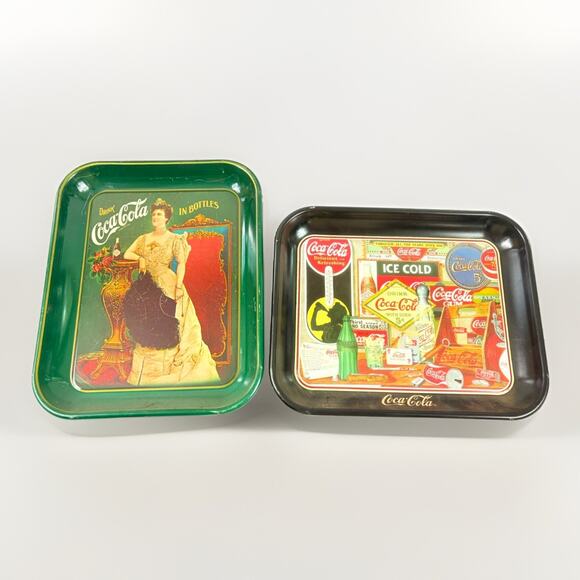 Vtg 1990 Coca Cola Through The Years Metal Serving Tray + 75th Anniversary Tray - Picture 1 of 5
